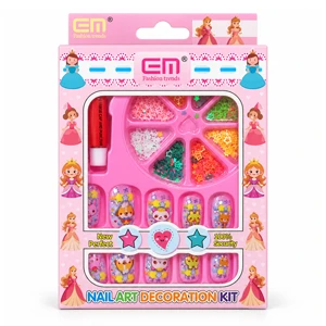 Princess Nail Decoration Set for Kids with Decorated Artificial Nails, Adhesive, and a Colorful Shiny Decoration Wheel   (AL038)